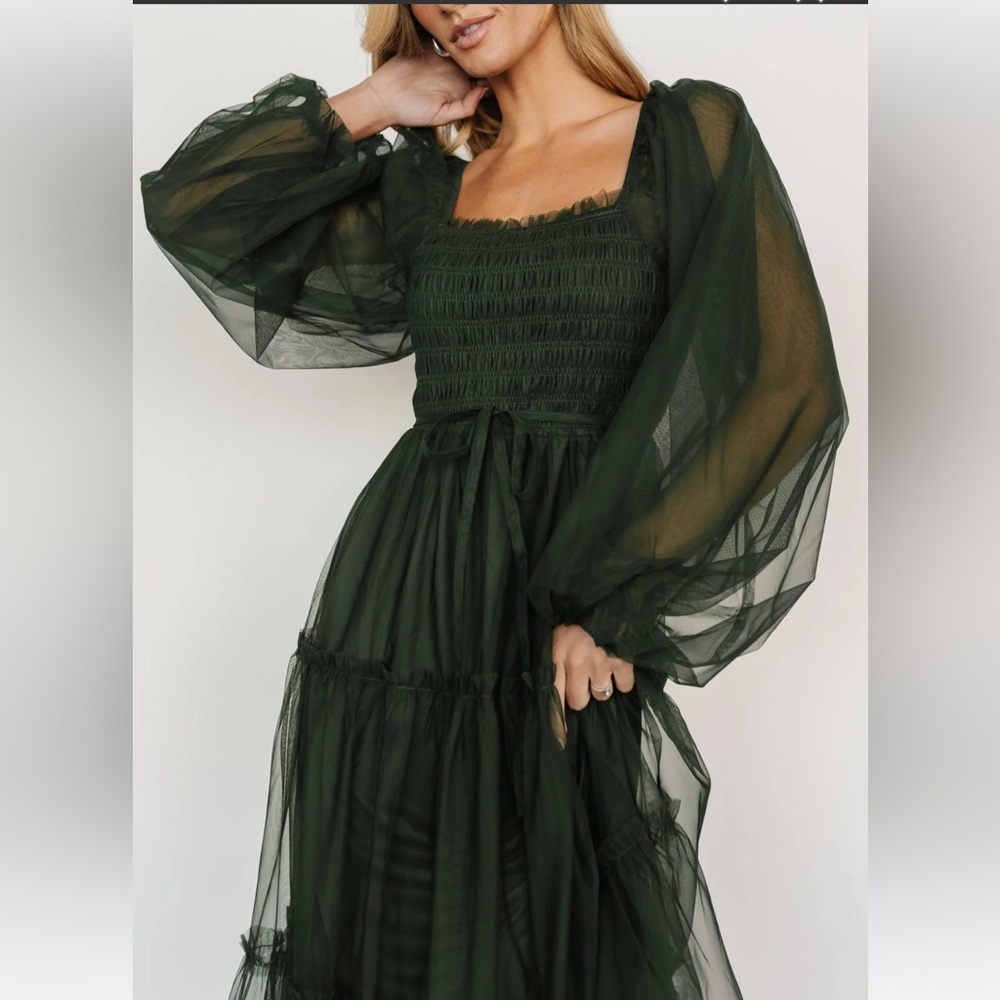 Baltic Born Dark Green Sheer Sleeve Dress